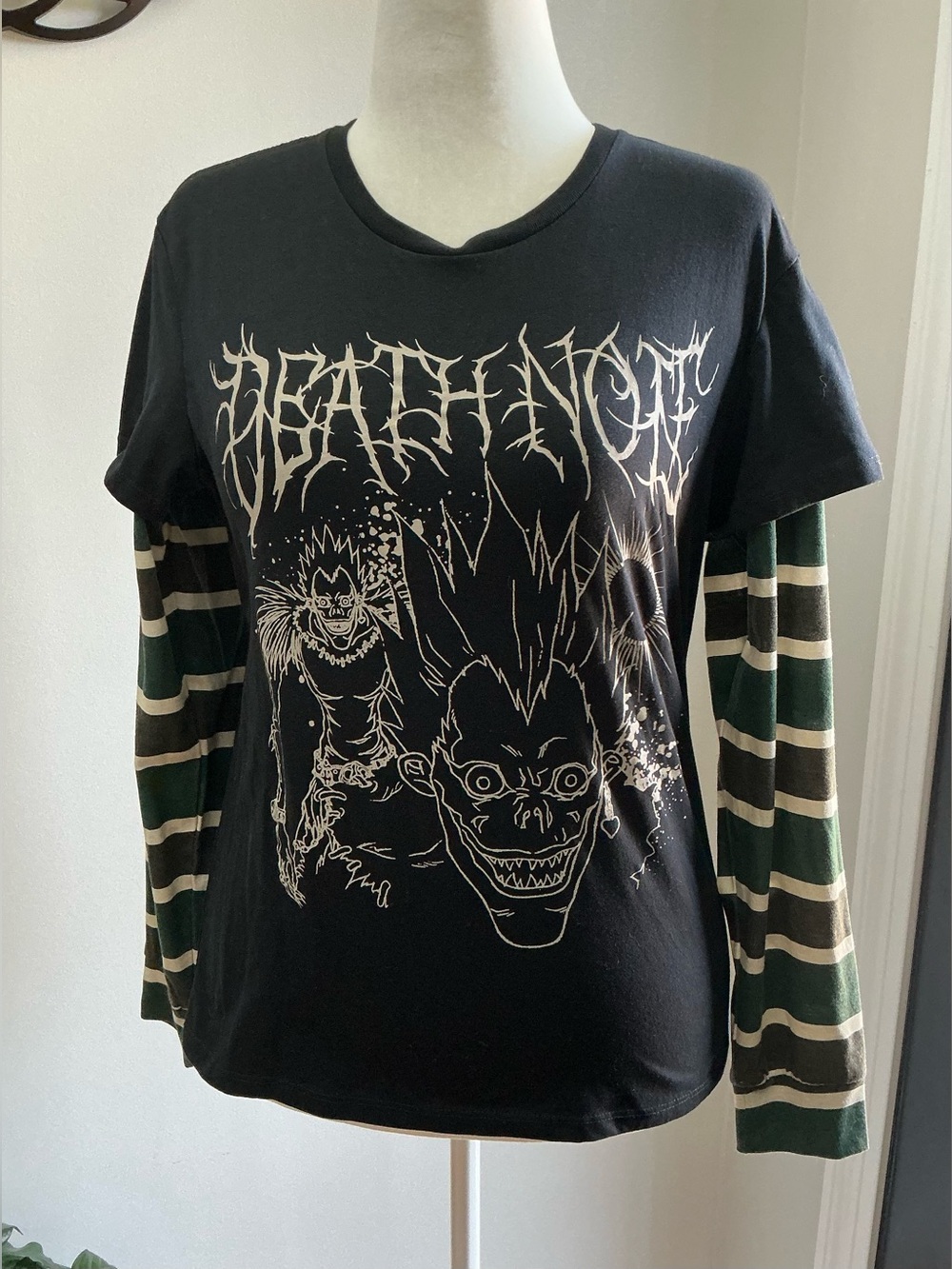 Black Graphic 'Death Note' Style Layered Long Sleeve Tee Size Medium